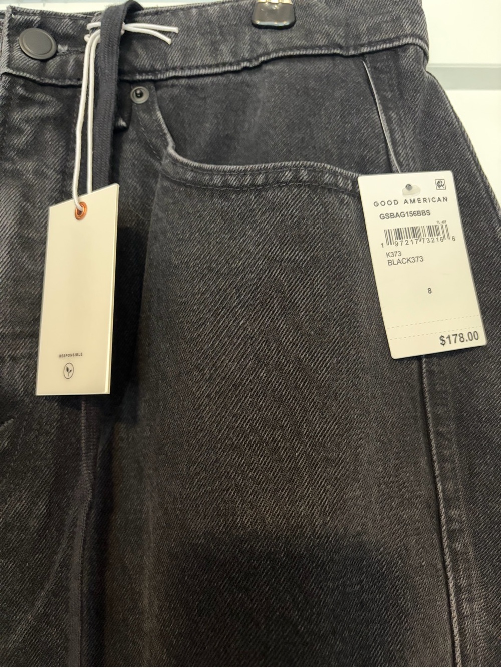 Good American Extreme Barrel Jeans Black Size 8/29 NWT High Rise Bowed Wide Leg - Picture 13 of 13